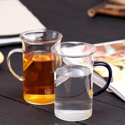 300ML Modern Minimalist Flared Glass Cup Color Handle Tea Mug Nordic Style Milk Cup Household Single Layer Juice Mugs