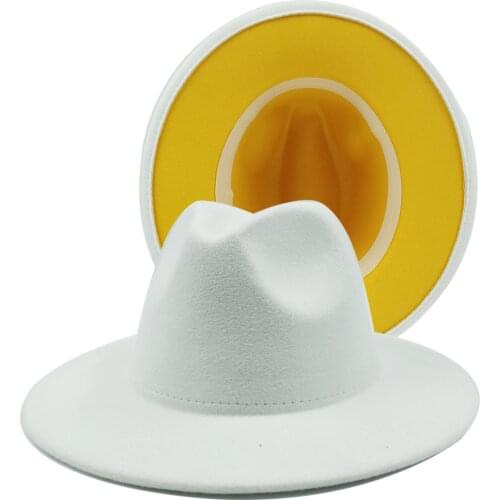 White yellow bottom Jazz Hats Cowboy Hat For Women And Men Double-sided Color Cap Red With Black Wool Bowler Hat Wholesale