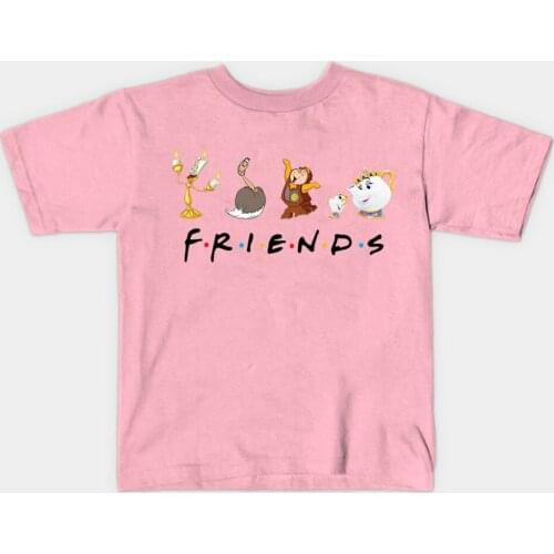 Beauty and Beast Friends Shirt Cute Cartoon Graphic Friends Tees Kids Kawaii Short Sleeve Summer Tshirt Children Cotton Tee Top