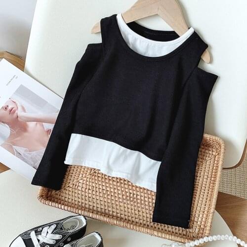 Kids Clothes Girls Clothes Girls 2021 New Spring Autumn Long-sleeved Fake Two T-shirts Children Clothes Girls Shirts 2-6Y