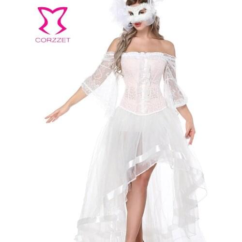 Breathable Fresh Pink Corset top and White Dress Suit Body Shaping Trainer Sexy Lolita Style Summer Clubwear Corset Skirt Set
