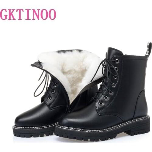 GKTINOO 2021 New Genuine Leather Snow Boots Women Warm Wool Winter Boots Female Shoes Lace Up Fashion Thick Fur Ankle Boots