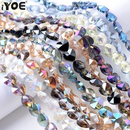 IYOE 60/80pcs 10-14mm Blingbling Crystal Heart Beads Loose Spacer Rhinestone Beads For Making Bracelet Necklace DIY Clothes