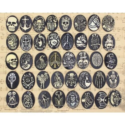 Flat Back Resin Mixed Pattern Terror Cameos Cabochons For Settings Jewelry Pendant 30x39mm (K00377)