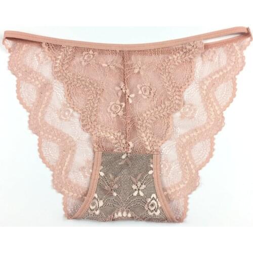 Bikini briefs lure lace transparent carry buttock briefs low waist fine belt hollow-out sexy briefs 11028