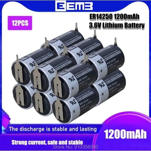 12PCS EEMB ER14250 lithium battery 1/2AA 3.6V 1200mAh PLC battery for industrial control instrument equipment With leg