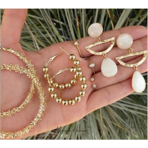 Minimalist Hyperbole 3pc Set Gold Plating earrings Geometric Round pearl earrings