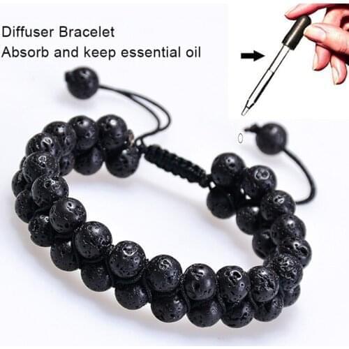 Fashionable Blue Tiger Eye Natural Stone Beads Lava Healing Minerals Double Row Bangle Handmade Women Man Bracelet Jewelry Gift