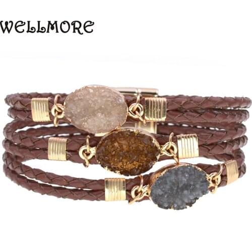 WELLMORE NEW vintage leather bracelets for women 4 colors 3 size magnet charm Bracelets & Bangles fashion Female Jewelry