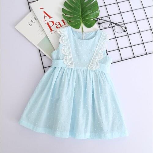 New Summer Dresses For Girls Lace White Dot Vest Dress Strap Bow Baby Girl Princess Dress 3 4 5 6 7 8 Years Childrens Clothing