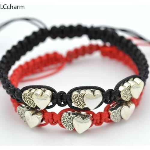 Wholesale Women Braided Rope String Beaded Heart Bracelets Fashion Adjustable Lucky Weave Wristband Bracelet Bangle Jewelry