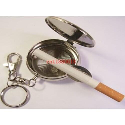 100pcs/lot Free Shipping Pocket Stainless Steel Portable Round Cigarette Ashtray With Keychain ,Mini Cigarette Ashtray