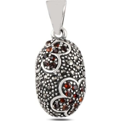 Silver 925 Sterling Marcasite & Zircon Crystal Pendant