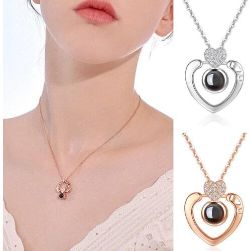 Valentines Day Silver 100 Languages Light I Love You Projection Pendant Necklace