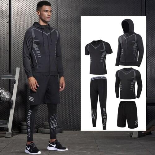 Reflective Sports Suit Mens Running Sets Jogging Basketball Underwear Sportswear Gym Tights Running Tracksuits Training Clothes