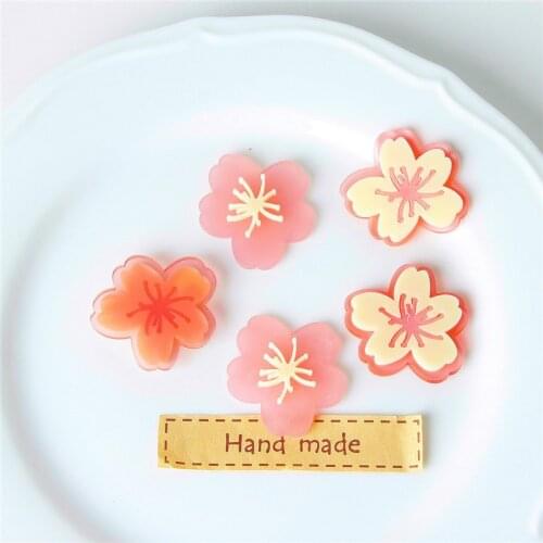 Spring style 30pcs/lot 33mm color print cartoon Cherry blossoms flowers shape resin beads diy jewelry earring/garment accessory