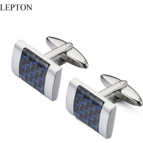 Lepton Matte Stainless Steel Cufflinks Silver Color Square Carbon Fibre Cuff Links for Mens Groomsmen Wedding Gift Drop Shipping