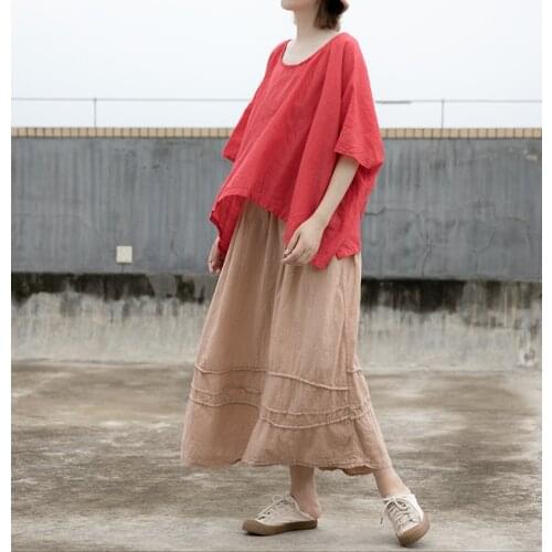 Women Summer Plus Size Solid Color Ramie T-shirt Tops Ladies Loose Irregular Length Tee Shirt Female Tees Tops 2021