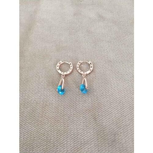 Blue Aquamarine Cubic Zirconia Women Silver Earrings