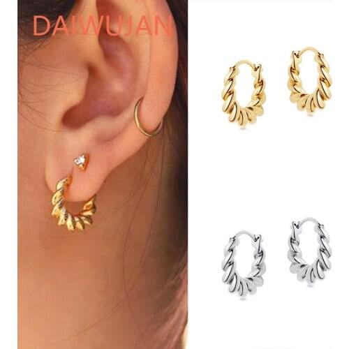 DAIWUJAN Hot 925 Sterling Silver Hoop Earrings Gold Silver Color Geometric Circle Twist Earrings For Women Party Jewelry Arete