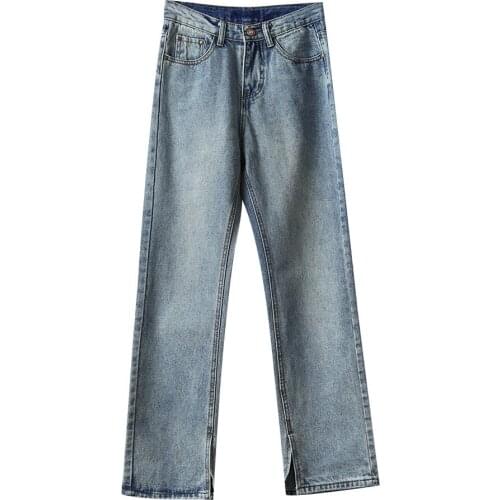 2020 New Autumn Split Hem For Mujer Women Loose Style Wide Leg Denim Vintage Jeans Pants