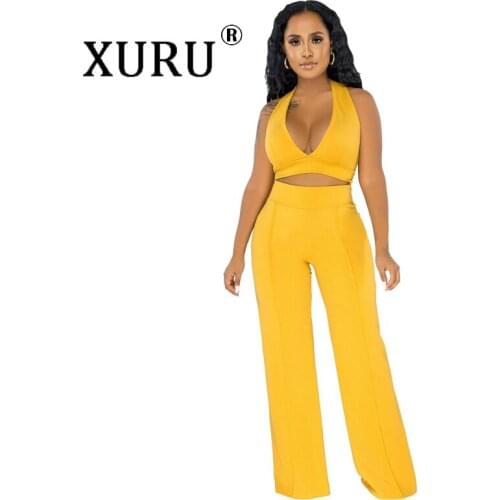 XURU European and American New Style Womens Jumpsuit Two-piece Sexy V-neck Knitted Jumpsuit
