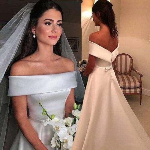 Vestido De Novia 2021 Elegant Off the Shoulder A Line Wedding Dresses Satin Garden Wedding gown Bridal Gown brial dress
