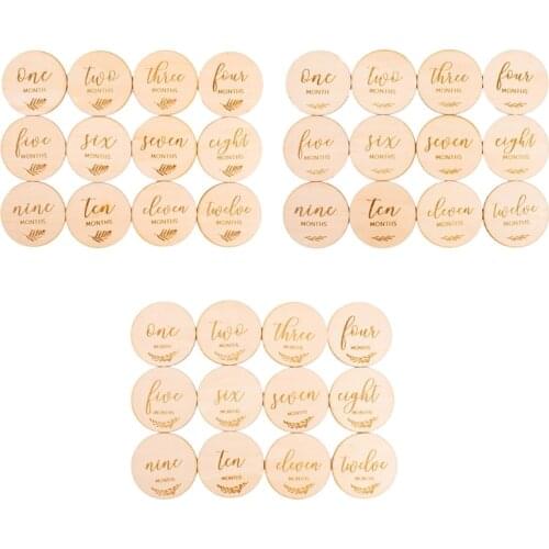 12 pieces of English 1-12 months baby milestone cards wooden commemoration of the birth of the baby and the monthly growth of th
