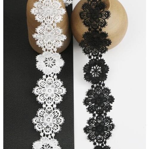 16pcs White Black Double Flower Handmade Embroidered Lace Edge Trim Ribbon Double Layered Applique Dress DIY Clothes Sewing Craf