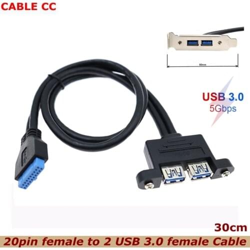 50cm 5Gbps 2 Ports USB 3.0 Female Back Panel To Motherboard 20pin Header Connector Cable Adapter With PCI Slot Plate Bracket