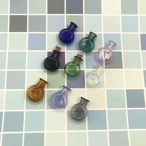 3pcs Pink/Purple/Black/Green/Blue/Clear/Gray /Dark green/Rainbow Flat Shape Mini Glass Bottles With Cork Stopper Tiny Vials Jars
