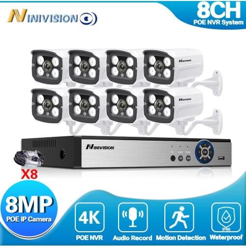 4K Ultra HD 16CH 8MP NVR POE CCTV Camera Security System Kit Audio AI 4pcs/8pcs IP Camera Outdoor Night Vision Surveillance Set