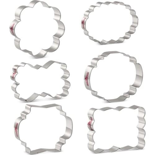 KENIAO Plaque&Frame Cookie Cutter Set For Wedding Party - 6 PC - Biscuit / Fondant / Bread / Pancake Molds - Stainless Steel