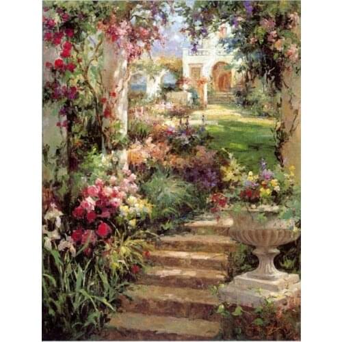 Free shipping Mediterranean sea impression flower road oil painting canvas painting prints on canvas wall art decoration picture