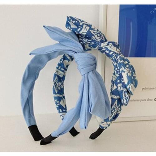 Side Bow Knotted Denim Hairband Women New Hair Accessories Double-Layers Bow Hair Hoop Adults Headdress Teen Girls Bow Headband