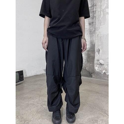 Ladies summer new dark hip hop street pleated design loose pop pocket casual size nine point pants