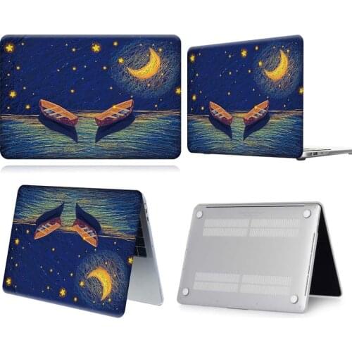 Twin Boats Moon Paint Pattern Anti-slip Laptop Case For Apple Macbook 12/Air 11 13 A2337/Pro 13(A2251 A2289) 15 16/Pro 13 A2338