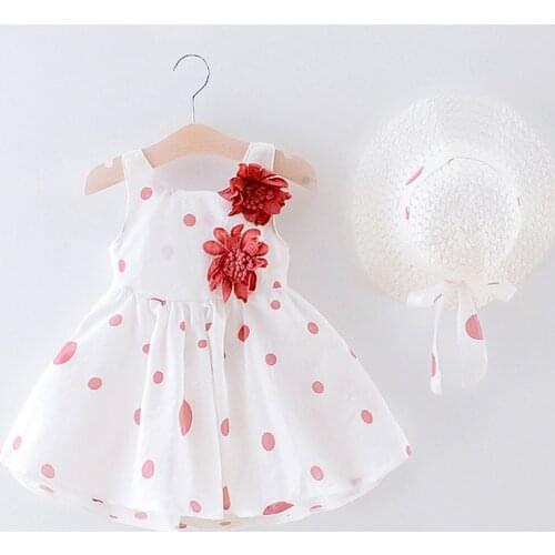 Toddler Kids Baby Girls Dot Print Flower Princess Dress+Hat Cap Clothes Outfits baby girl summer clothes baju bayi perempuan