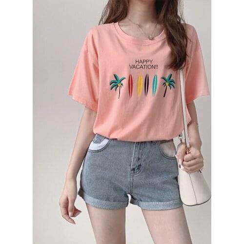 Fashion Embroidery T-Shirt Pregnancy Women Nursing Simple Versatile Tops Tees Pink White M L XL XXL Maternity Clothes