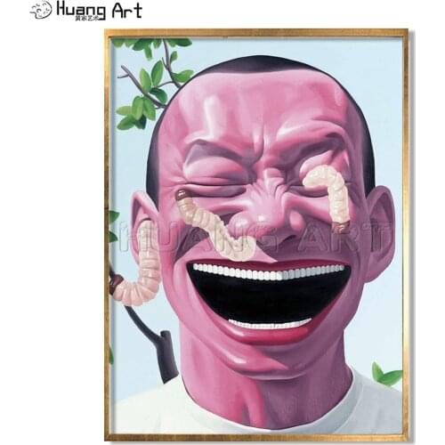 Chinese Contemporary Artists Handmade Modern Abstarct Big Mouth Funny People Picture on Canvas Imitation Paintings