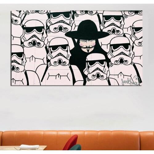 Maskmenes Hatmanes Graffiti Street Canvas Posters Prints Wall Art Painting Oil Decorative Picture Modern Living Room Home Decor