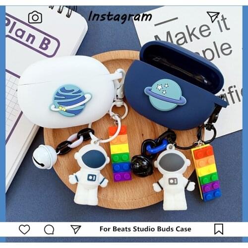 Cute Cartoon Astronaut keychain Earphones Case for Beats Studio Buds Wireless Bluetooth Shockproof Cover Earphone Charging Box