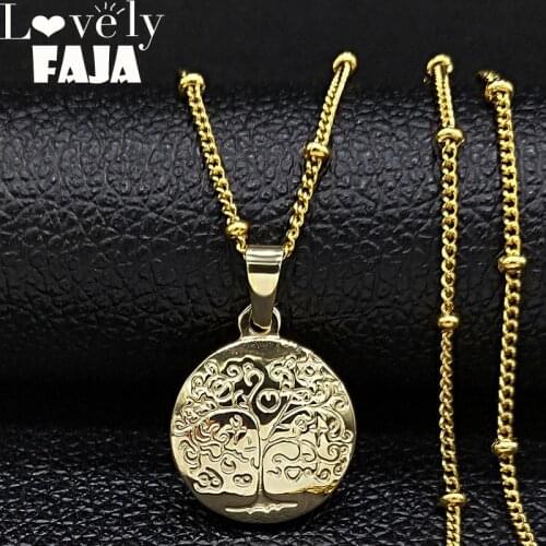 Fashion Tree of Life Stainless Steel Chain Necklace for Women Gold Color Necklaces & Pendants Jewerly collares N19592