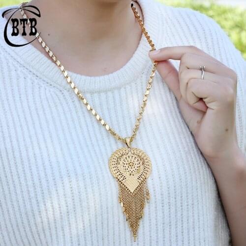 Middle East Fashion Necklace Tassel Gold Plated Copper Coin Ladies Pendant Necklace Muslim Wedding Bride Royal Jewelry Gift