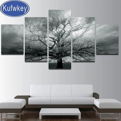 Multi panel Black White Tree diamond painting Full Square Drill 3D Picture Of Rhinestone,Diamond embroidery 5 Piece Living Room