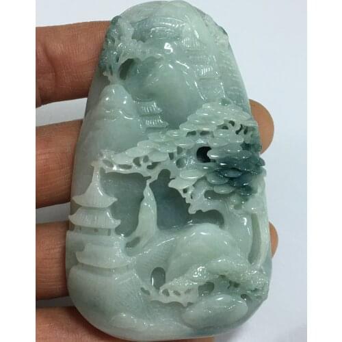 Natural 7A Myanmar jade Handcarved jade tree mountain green jade pendant jade necklace men pendants jewelry jade necklaces