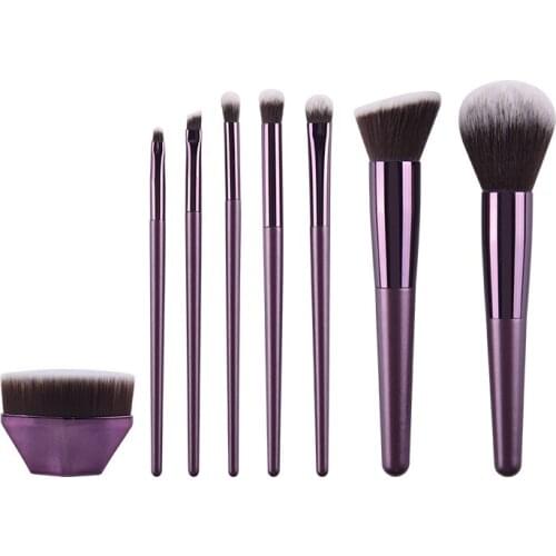 8 Portable Violet Makeup Brush Set with Wooden Handle Fiber Brush Beauty Tool
