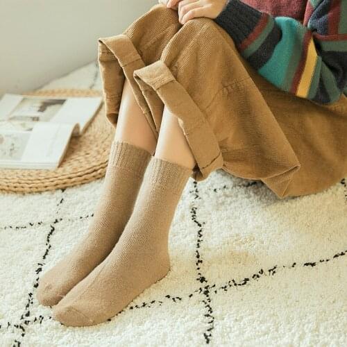10 Pairs Autumn Winter Thickened Terry Wool Women Socks Solid Color Warm Medium Tube Socks For Ladies Girls Harajuku Socks