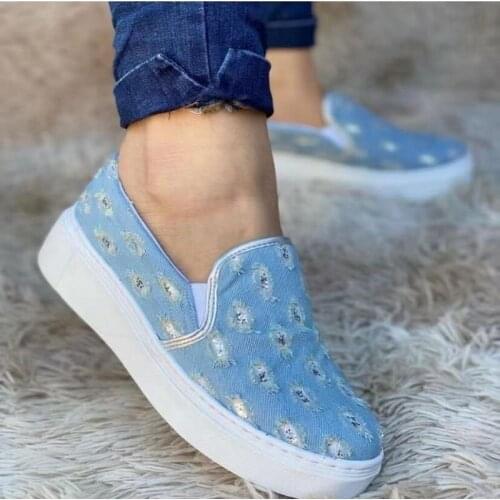 New Arrival Platform Flannel Women Shoes Denim Flat Sneakers Comfortable Female Shoes