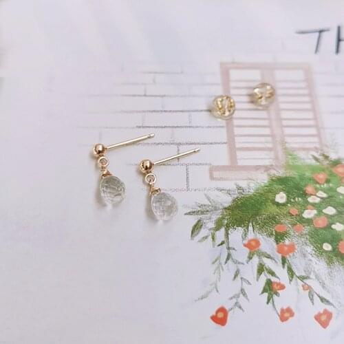 DAIMI Faceted Water Drop White Crystal Earrings Female Genuine Gemstones 14k Gold Filled White Gem Earrings Custom